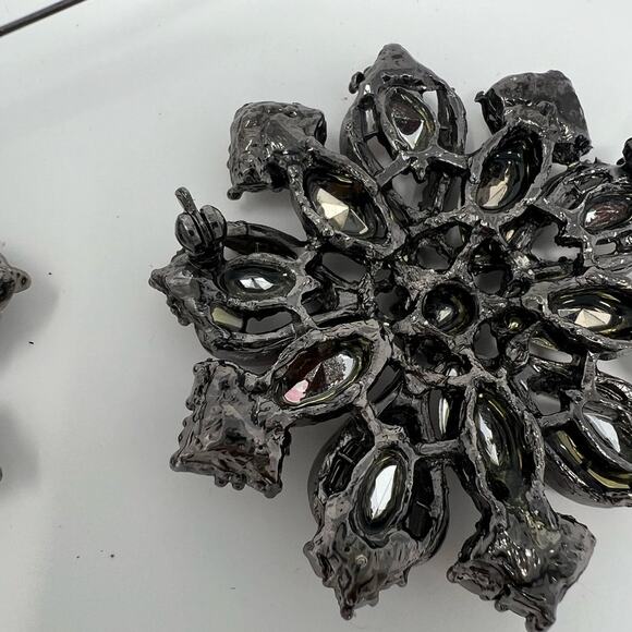 Vintage Art Deco Rhinestone Flower Brooches Burnt Orange Pin Jewelry Women Glam - Picture 6 of 14